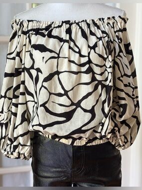 Rachel Zoe Off Shoulder Abstract Print Blouse Black White Peasant Top S